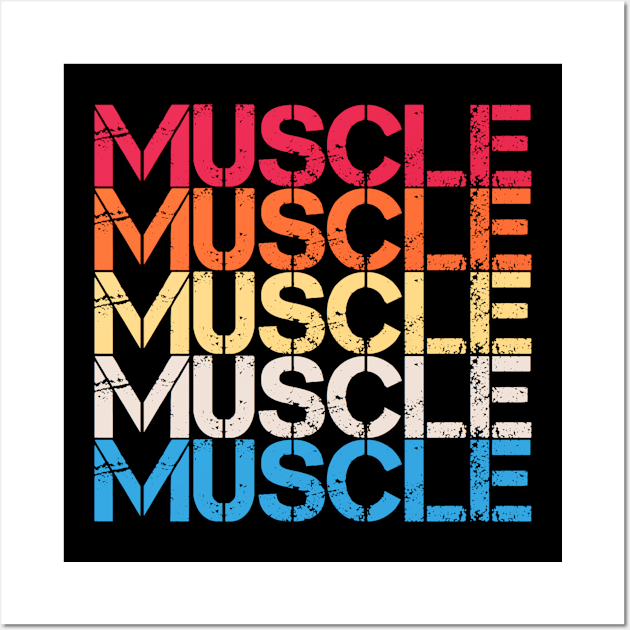 Muscle Retro Vintage Aesthetic Distressed Repeated Text Wall Art by Inspire Enclave